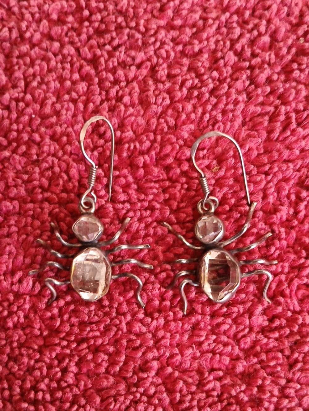Crystal Spider Drop Dangle Artisan Earrings 925 Sterling Clear